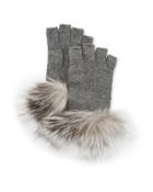 Fingerless Knit Gloves With Fox Fur Trim,