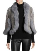 Love Token Rabbit-fur Cape With Fox-fur Trim, Natural Gray, Women's, Size: Medium, Natural Gr