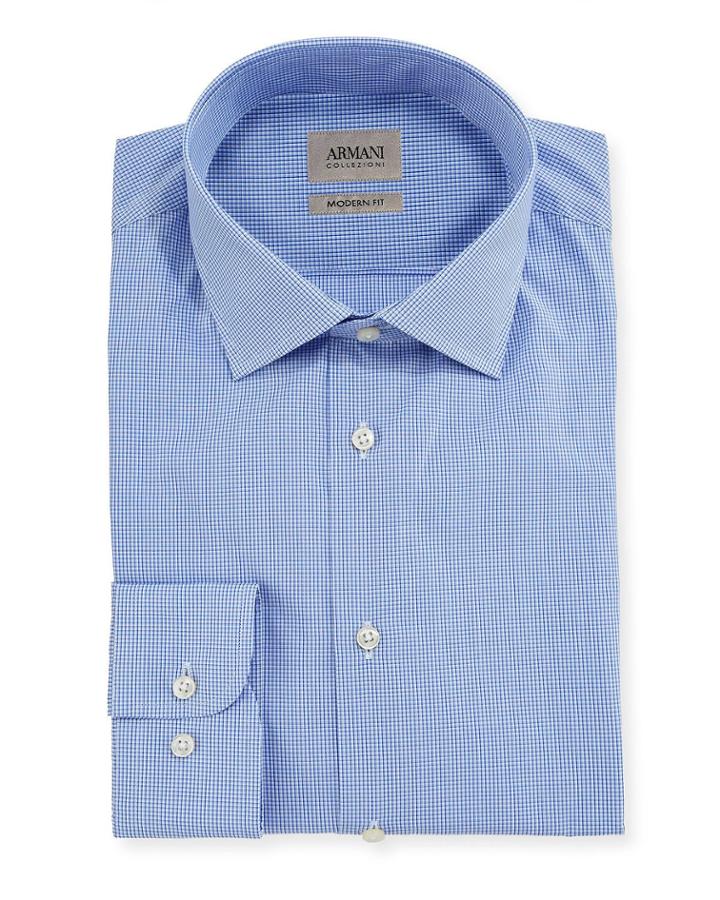 Mini-check Cotton Shirt, Blue/white