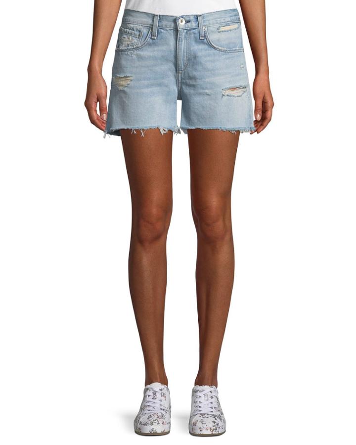 Denim Boy Shorts W/ Raw-edge Hem