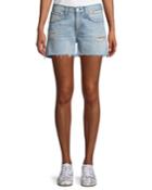 Denim Boy Shorts W/ Raw-edge Hem