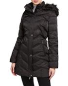 Faux-fur-trim Chevron Quilted Coat