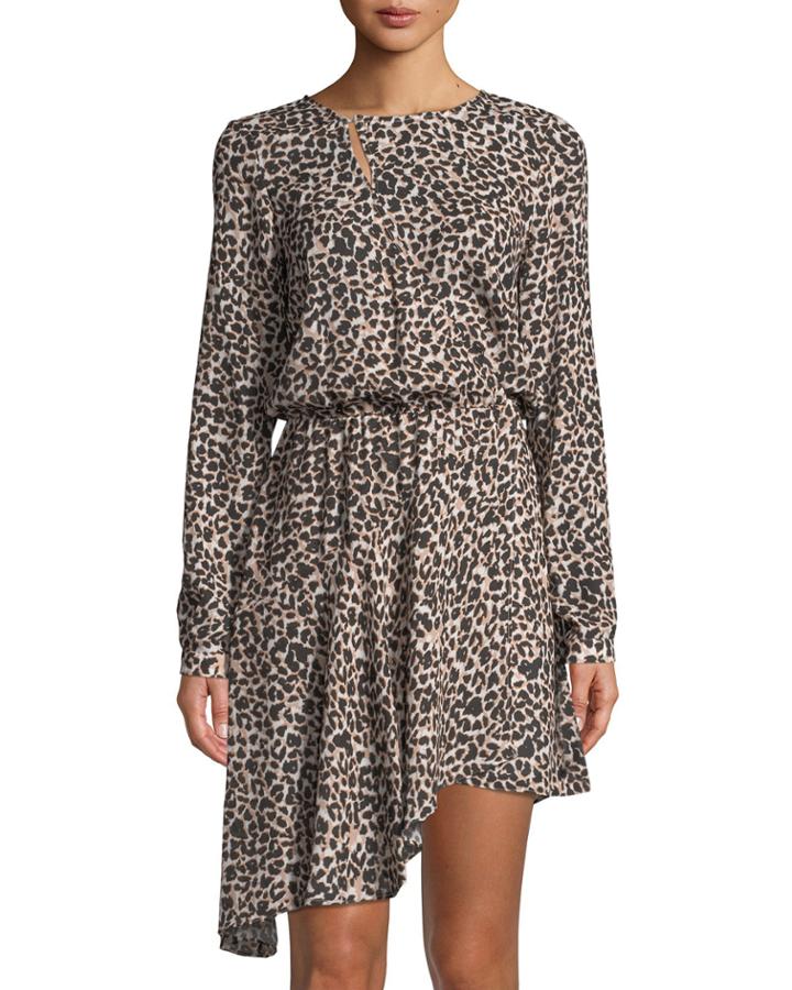 Long-sleeve Printed Drape Dress