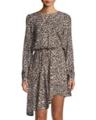 Long-sleeve Printed Drape Dress