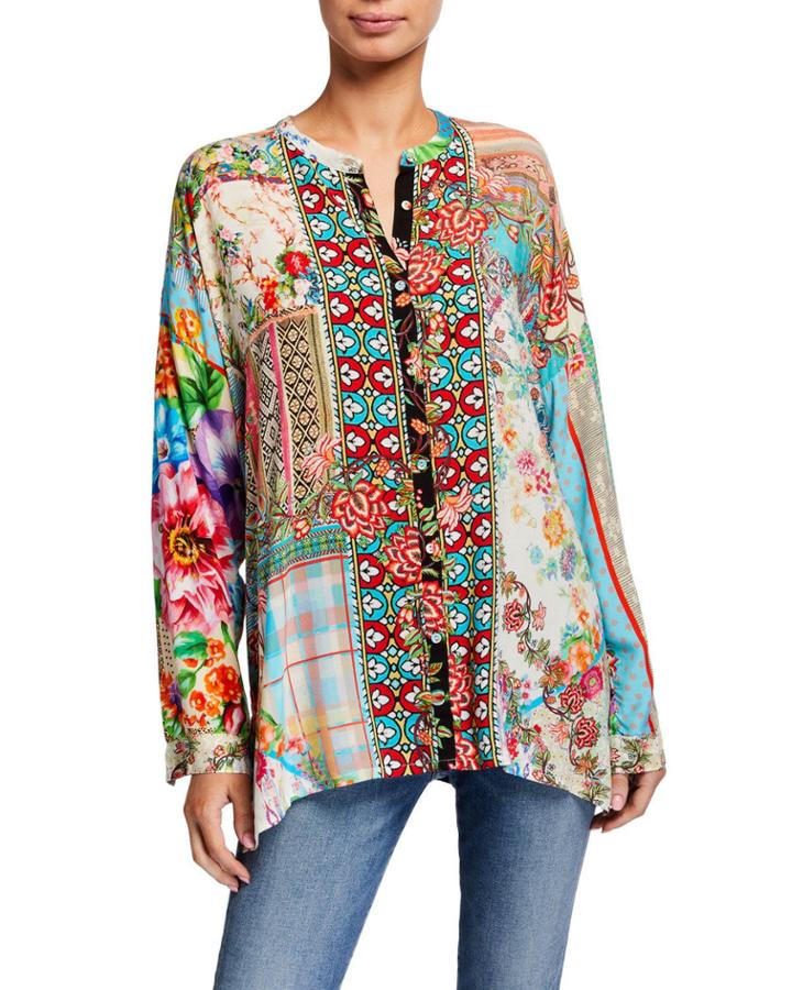 Resort Boxy Challis Button-front Tunic