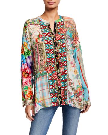 Resort Boxy Challis Button-front Tunic
