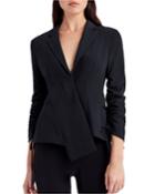 Asymmetric-placket Ruching-sleeve Crepe Jacket