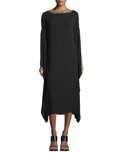 Embellished-neck Midi Caftan, Black