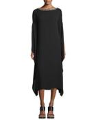 Embellished-neck Midi Caftan, Black