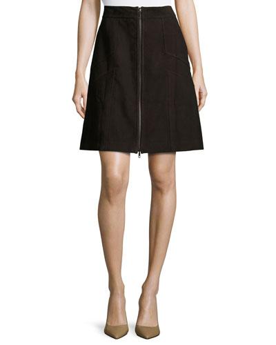 Turner Suede Zip-front Skirt, Espresso