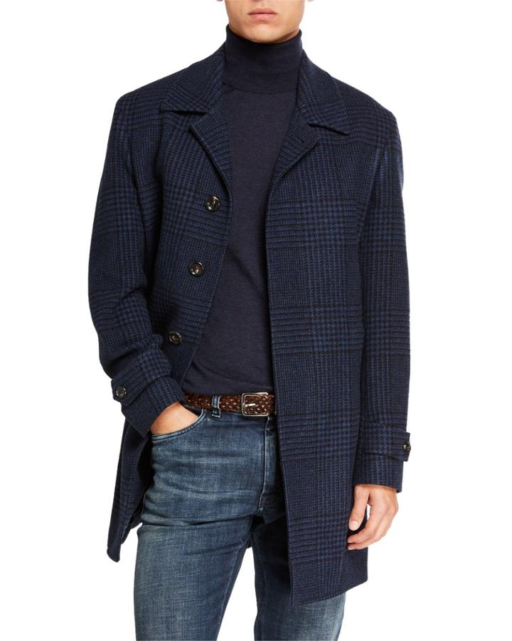 Men's Balmacan Plaid Button-front Coat