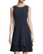 Embellished-neck Fit-and-flare Dress