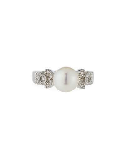 18k White Gold Geometric Diamond & Freshwater Pearl Ring,