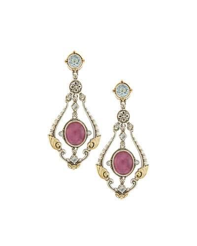 Ruby, Quartz & Topaz Scrollwork Statement Drop Earrings