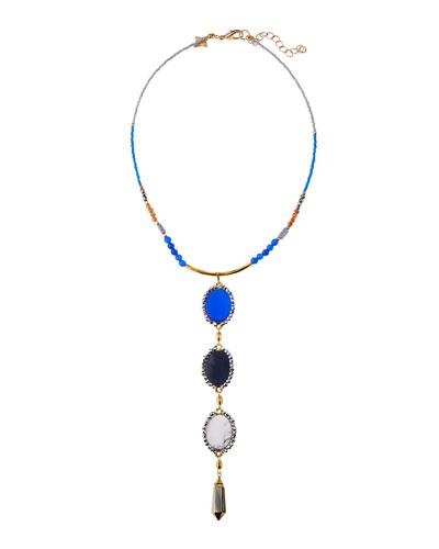 Beaded Stone & Crystal Y-drop Statement Necklace