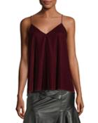 V-neck Velvet Camisole Tank W/ Braided