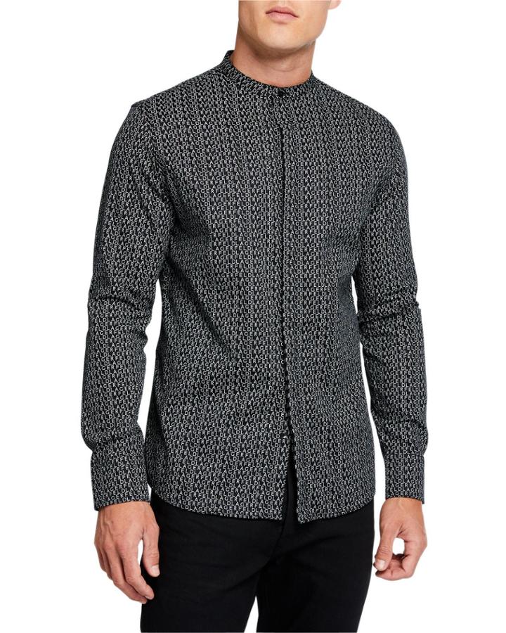 Men's Allover Logo-print Mandarin-collar