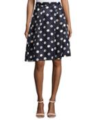 Pleated-chiffon Polka Dot Skirt, Blue/white