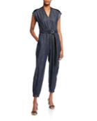 Denim Monili Silk-blend Belted Jumpsuit