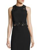 Piqu&eacute; Lace-trim Crop Top, Black