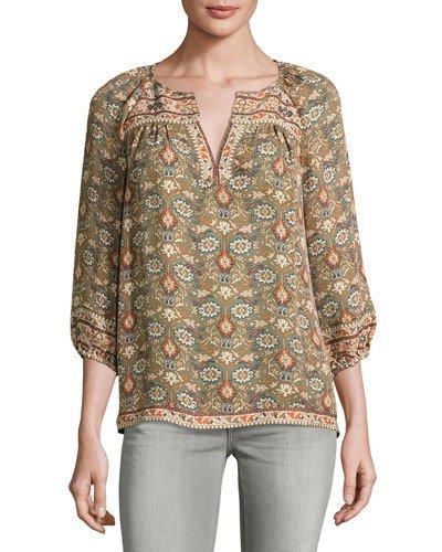 Ronny Floral-print Silk Top, Green
