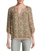 Ronny Floral-print Silk Top, Green