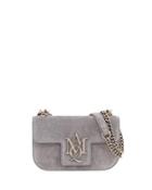 Suede Chain Flap Satchel Bag, Gray