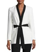 Belted Kimono Jacket, White/black