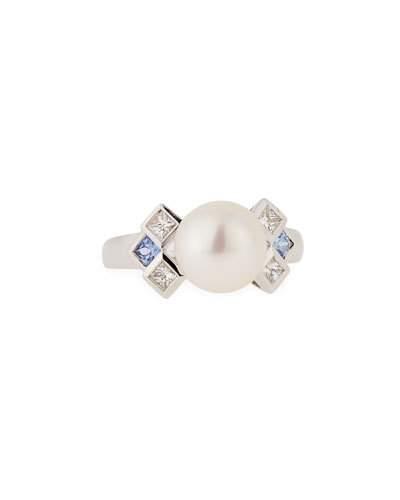 18k South Sea Pearl, Diamond & Sapphire Ring,