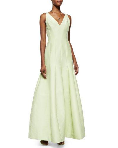 Sleeveless V-neck Mermaid Gown, Pistachio