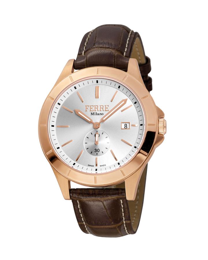 Men's 43mm Stainless Steel Date Sub-seconds Diver Watch With Leather Strap, Rose/brown