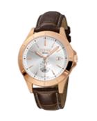 Men's 43mm Stainless Steel Date Sub-seconds Diver Watch With Leather Strap, Rose/brown