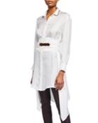 Silk Long Sleeve Monili Blouse W/ Canvas Belt