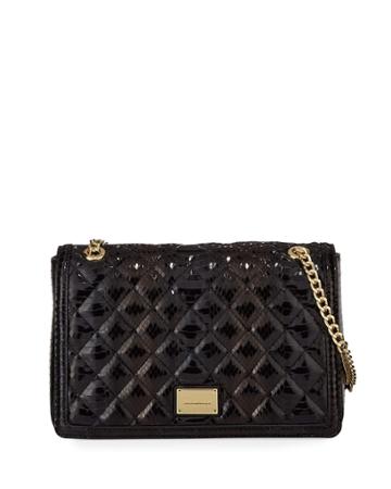 Borsa Quilted Snake-print Shoulder Bag, Black