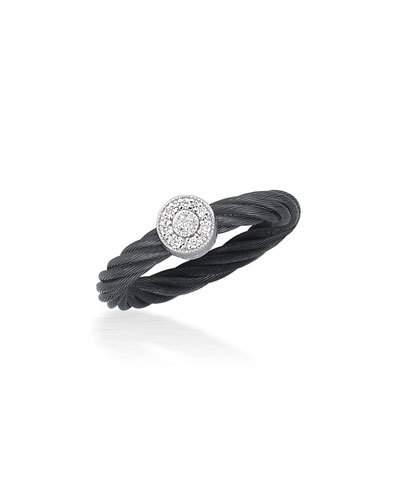 Noir Black Cable Ring W/ Round Diamond Station,