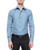 Micro-houndstooth Woven Sport Shirt, Turquoise