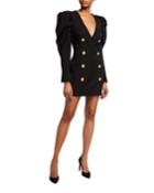 Double-breasted Puff Sleeve Wool Dress
