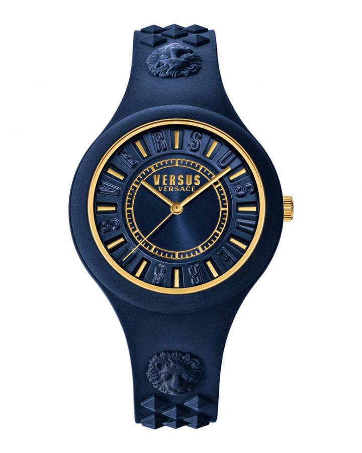 39mm Fire Island Studded Rubber Watch, Gold/navy