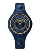 39mm Fire Island Studded Rubber Watch, Gold/navy