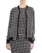 Grid-pattern Knit Bomber Jacket