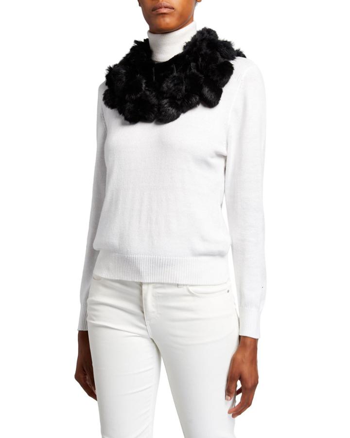 Rabbit Fur Cowl With Pompoms