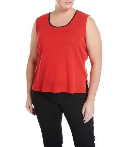 Scoop-neck Knit Tank, Red/black,