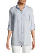 Button-front Striped Chambray Blouse