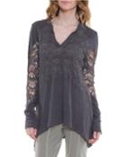 Xcvi Nia Crochet Long-sleeve Tee, Falcon, Women's, Size: Large, Falcon Grey