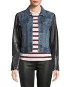 Nico Zip-front Denim Jacket With Leather