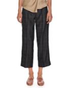 Windowpane-check Wide-leg Belted Crop Pants