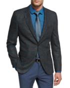 Windowpane Jersey Wool Sport Coat, Charcoal/teal