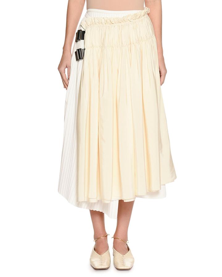 Gathered & Pleated Two-tone Wrap Skirt With
