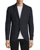 Wool Three-button Jacket, Navy