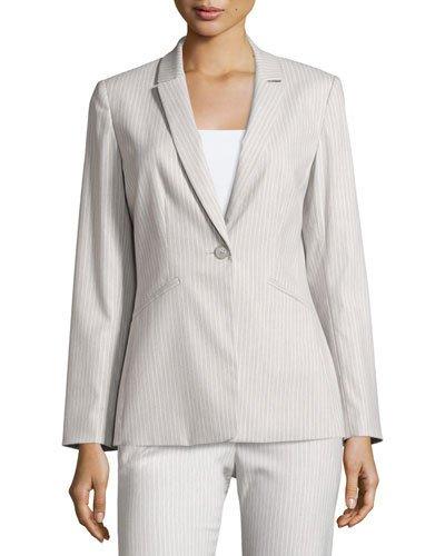 Lacy Striped Long-sleeve Blazer, Aluminum